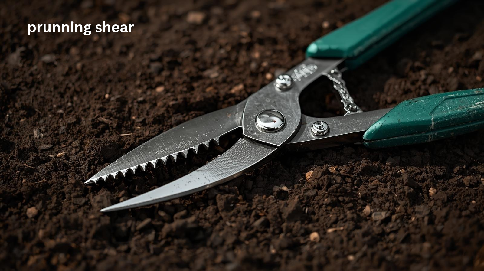 picture of a pruning shear resting on a rich soil