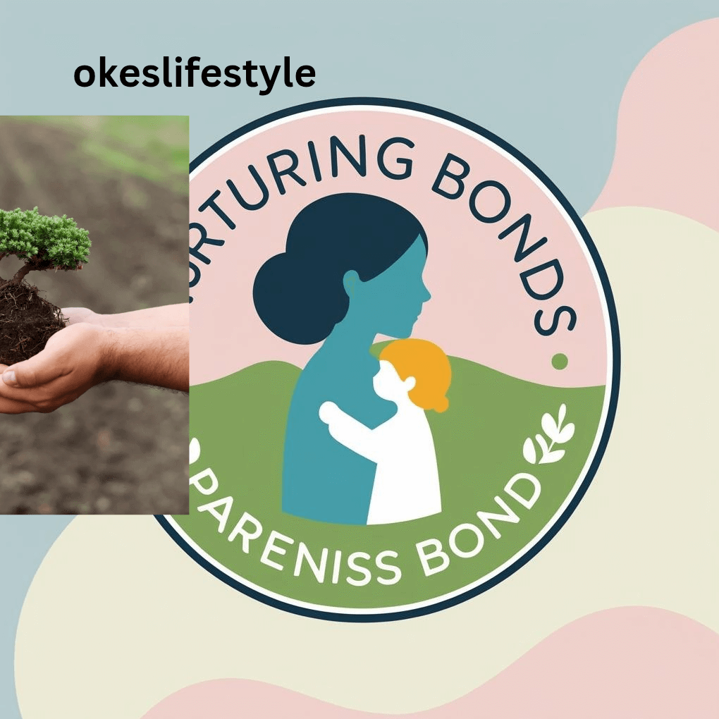 A logo of a mum holding her child close to her heart with love and by the a hand holding a growing plant , nurturing a child is like growing a plant is always fun and friutful